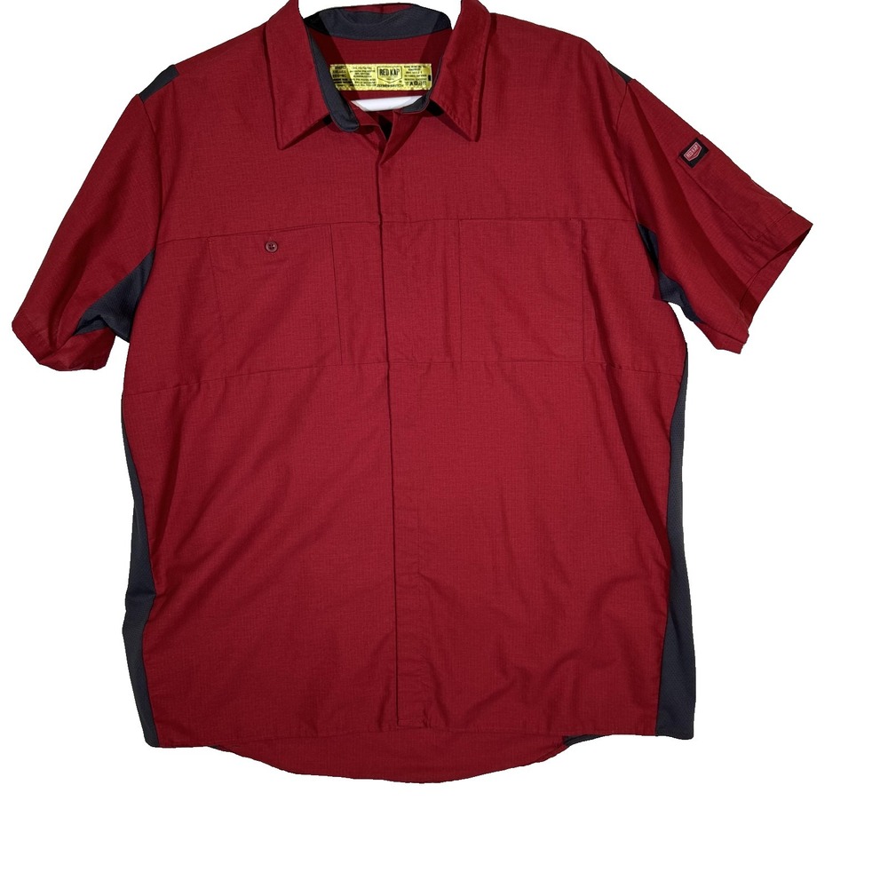 Red Kap Shirt Mens 2XL Red Gray Ripstop Work Short Sleeve Vented Mesh SY42CZ
